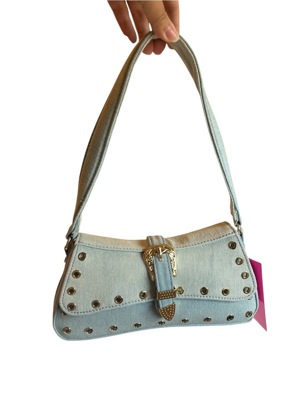 Betsey Johnson XOISLA Denim Shoulder Bag Western Studded Buckle Purse - NWT